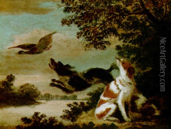 Dogs Attacking A Duck Oil Painting - Adriaen de Gryef