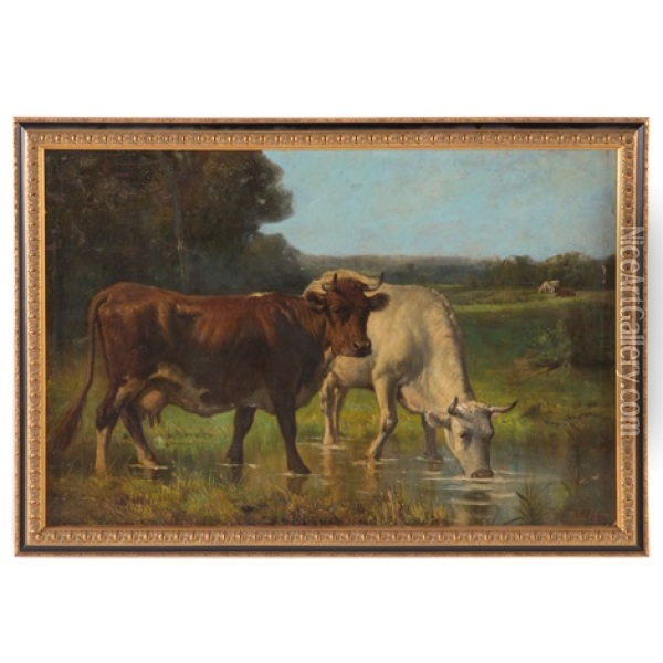 Cattle Watering Oil Painting - Robert Atkinson Fox