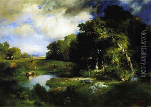 A Pastoral Landscape Oil Painting - Thomas Moran