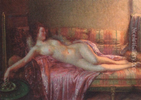 A Reclining Female Nude Oil Painting - Delphin Enjolras