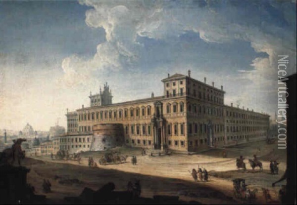 The Piazza Del Quirinale, With The Castel Sant'angelo And St. Peter's Oil Painting - Antonio Joli