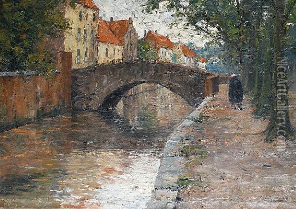 The Groene Rei Canal, Brugge Oil Painting - Alphonse De Clercq
