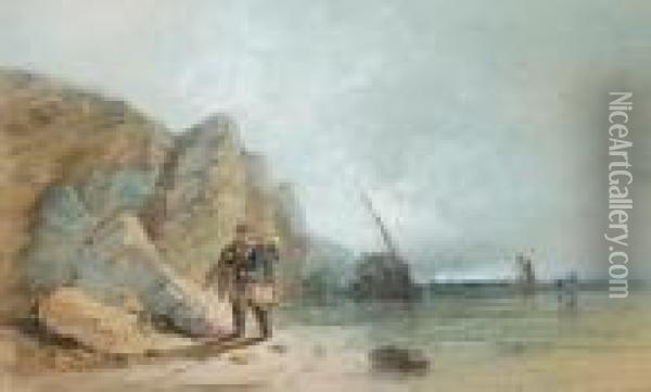 Fishermen On The Shore Oil Painting - Henry Bright