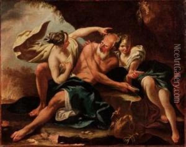 Loth E Le Figlie Oil Painting - Giovanni Battista Pittoni the younger