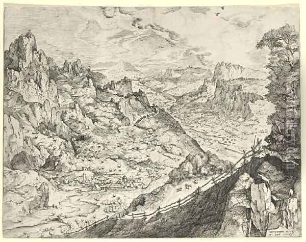 Large Alpine Landscape Oil Painting - Pieter the Elder Bruegel