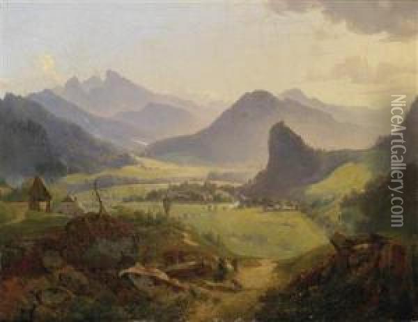 View Of A Mountainous Landscape Oil Painting - Anton Hansch