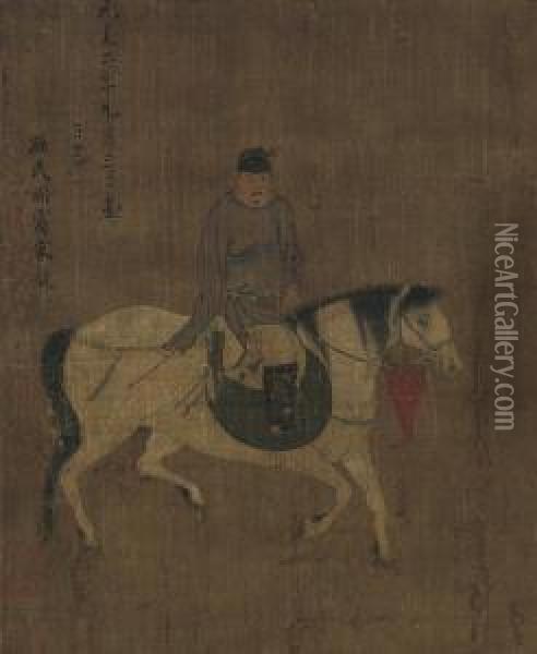 Horse And Groom Oil Painting - Zhao Mengfu