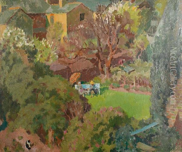 Garden Scene, Summer Oil Painting - Henry Hoyland