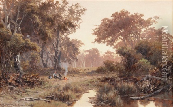 Resting In The Bush Oil Painting - James Waltham Curtis