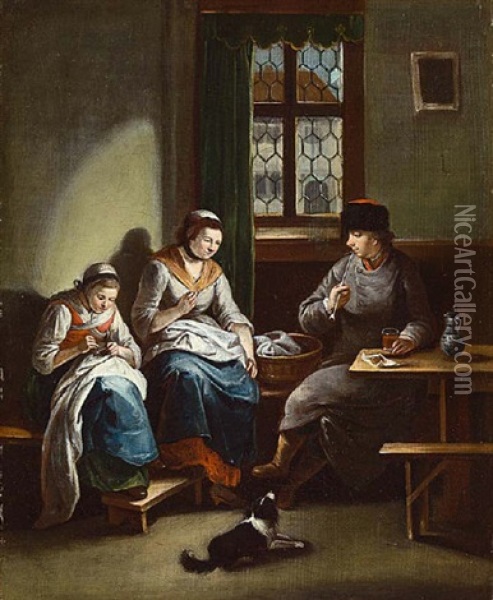 Familie In Der Stube Oil Painting - Johann Andreas Herrlein