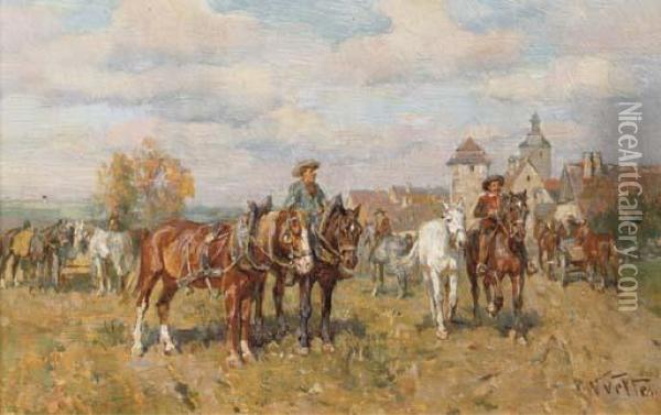 A Rest During The Ride Oil Painting - Wilhelm Velten