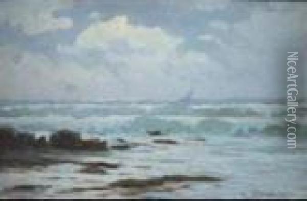 Mareggiata Con Barca A Vela Oil Painting - Renuccio Renucci