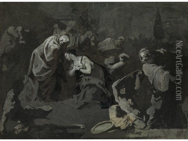 Biblische Szene (?) Oil Painting - Giovanni Domenico Tiepolo