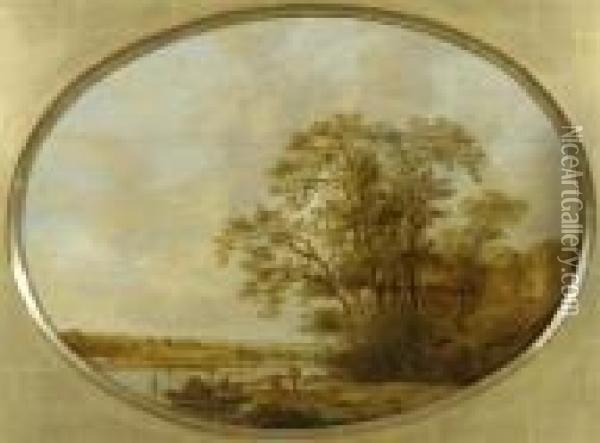 A River Landscape With Trees. Oil Painting - Jan van Goyen