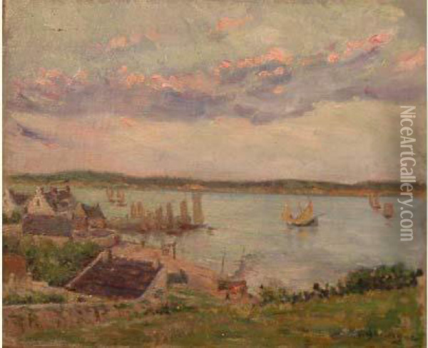 L'ile Tudy, Le Port Oil Painting - Gaston Domergue