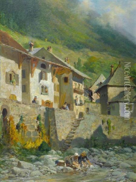 Lanvandieres - Village De Taninges Oil Painting - Francois Adolphe Grison