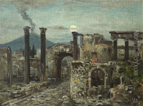 Mondnacht Uber Pompeji Oil Painting - Vaeinoe Alfred Blomstedt
