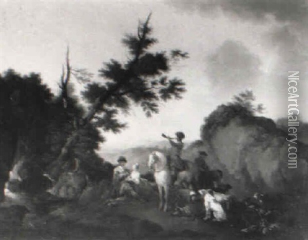 A Hunting Party After The Chase Oil Painting - Jean-Baptiste Leprince