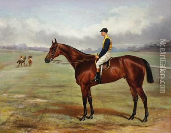 Portrait Of 'fieldmarshall' With Jockey Up Mr. Crawley, Owner Mr. Ustous Loder Oil Painting - John Mathews