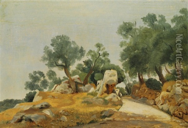 Mountain Road, Olevano Oil Painting - Frederik (Fritz) Petzholdt