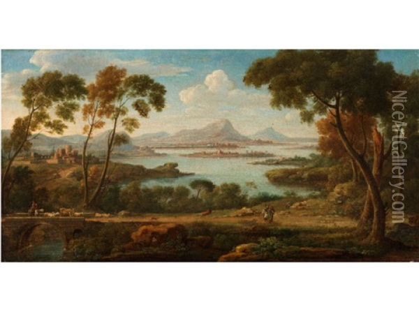 Sudliche Ideallandschaft Mit Blick Auf Einen See Oil Painting - Hendrick Frans van Lint