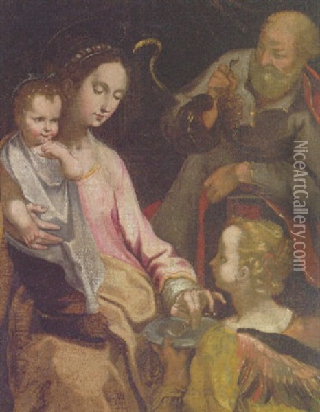 The Holy Family With An Angel Oil Painting - Federico Barocci