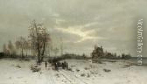 In Stimmungsvoller Weiter Winterlandschaft Oil Painting - Joseph Friedrich N. Heydendahl