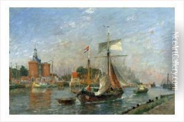 Le Port De Enkhvizen (hollande) Oil Painting - Gaston-Marie-Anatole Roullet