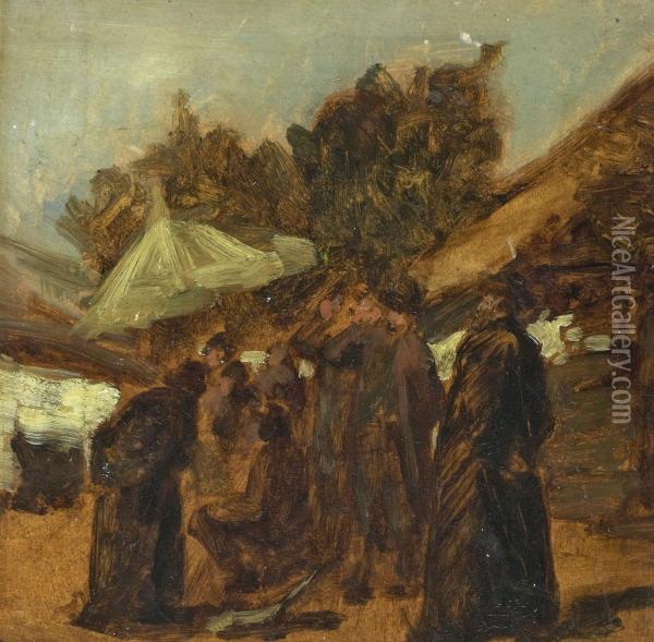 Dorfplatz Mit Rabbinern(olstudie) Oil Painting - Isidor Kaufmann