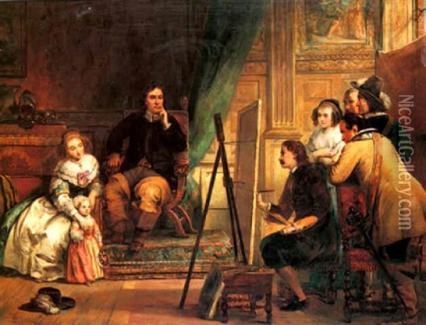 Oliver Cromwell Sitting For His Portrait Oil Painting - Frederick Richard Pickersgill