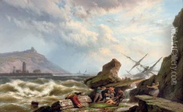 The Rescue Oil Painting - Johannes Hermann Barend Koekkoek