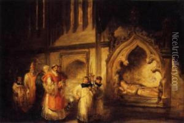 Tje Monument Of Sir Richard Stapleton In Exeter Cathedral Oil Painting - Solomon Alexander Hart