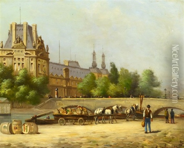 An Der Seine, Vor Dem Louvre Oil Painting - Paul Emile Raissiguier