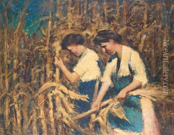 Harvesting Wheat Oil Painting - Jozsef Koszta