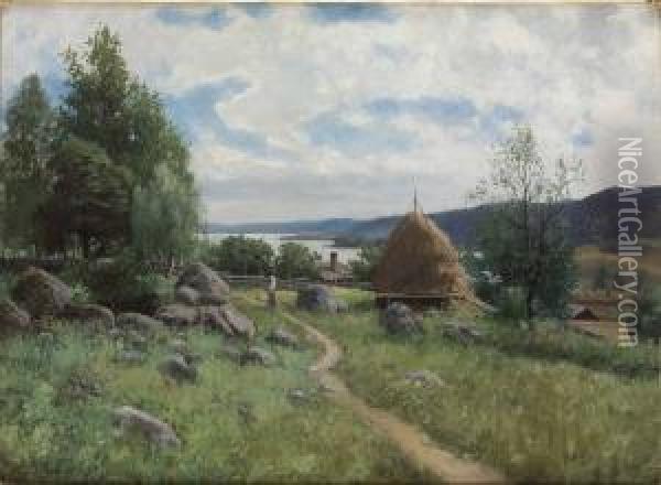 Flicka Vid Gardsgard Oil Painting - Karl Konrad Simonsson