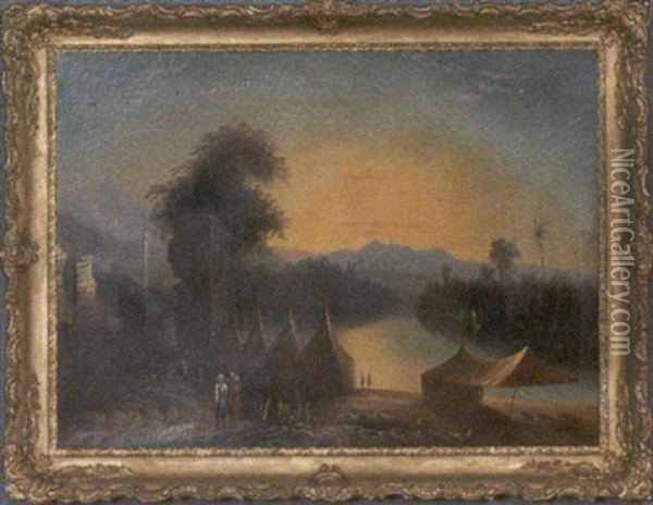 River Encampment Oil Painting - Thomas Chambers