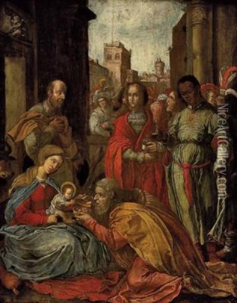 Die Heiligen Drei Konige Huldigen Dem Christuskind Oil Painting - Albrecht Durer