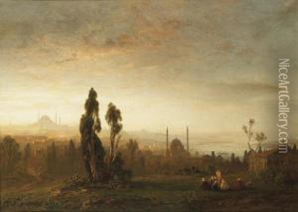 A View Of Istanbul And The Bosphorus Oil Painting - Ernst Carl Eugen Koerner