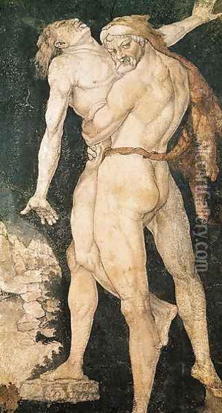 Hercules and Antaeus, c.1530 Oil Painting - Hans Baldung Grien