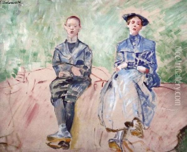 Rafal I Julia - Portret Dzieci Artysty Oil Painting - Jacek Malczewski