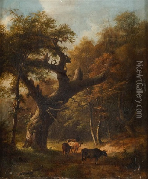 Kuhbauer Mit Seinem Vieh Im Wald Oil Painting - Barend Cornelis Koekkoek