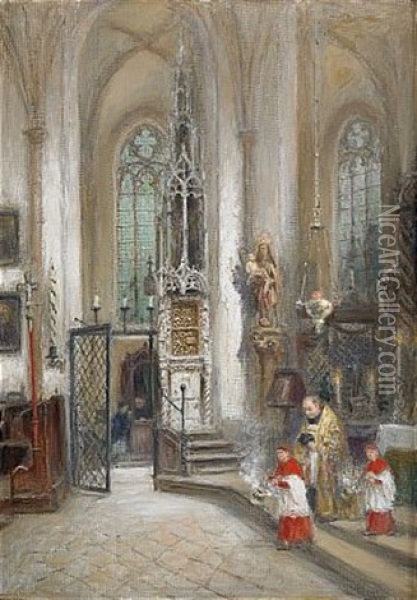 Lambertikyrka I Dusseldorf Oil Painting - Frans Wilhelm Odelmark