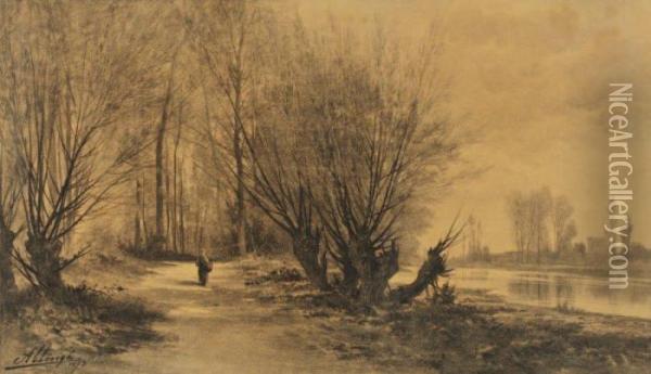 Promenade Le Long De L'etang Oil Painting - Auguste Allonge