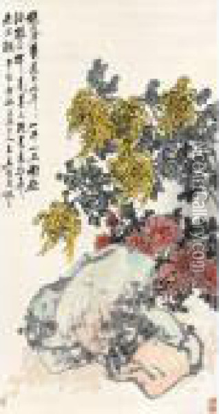 Chrysanthemum And Rock Oil Painting - Wang Zhen