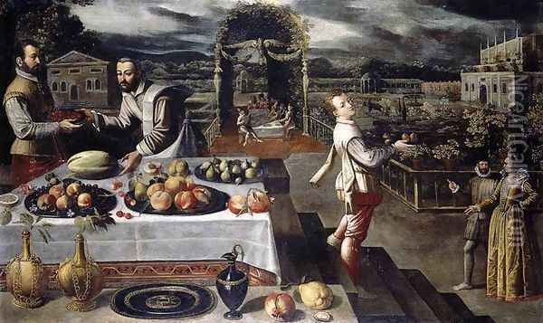 Banquet in a Formal Palace Garden Oil Painting - Lodovico Pozzoserrato (see Toeput, Lodewijk)
