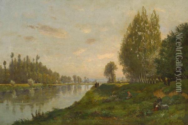 Flusslandschaft Oil Painting - Edwin T. Lambert