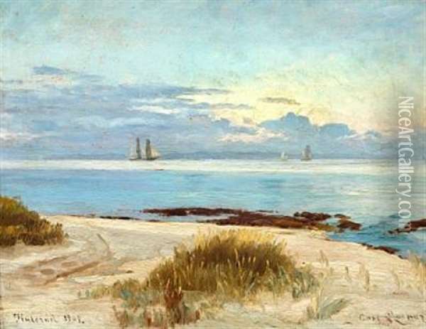 Sailing Boats Off The Coast Near Hulerod Oil Painting - Carl Ludvig Thilson Locher