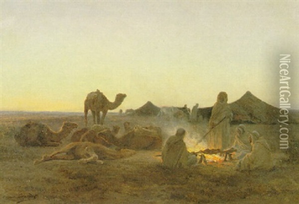 The Evening Encampment Oil Painting - Eugene Alexis Girardet