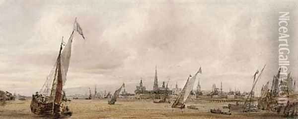 View of Antwerp from the water Oil Painting - William Callow