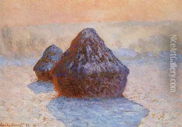 Grainstacks White Frost Effect Oil Painting - Claude Oscar Monet